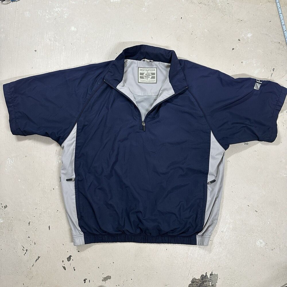 Destinations PCI Windbreaker Men's XL Navy 1/4 Zip Pullover Rain Short Sleeve